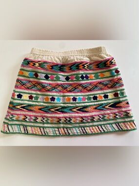 PEEK Embroidered Multicolor A-Line GIRLS Skirt COTTON/linen size L